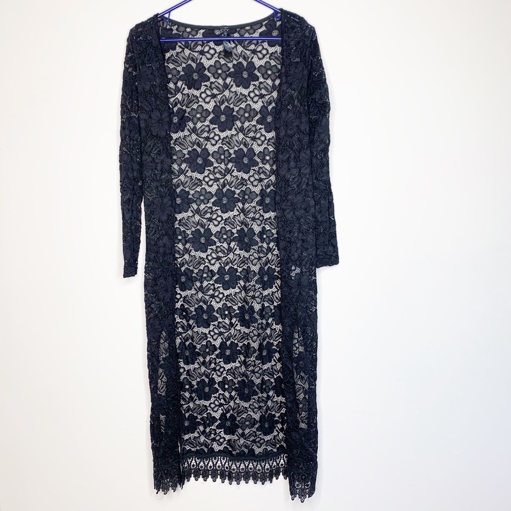 Black long flower lace duster